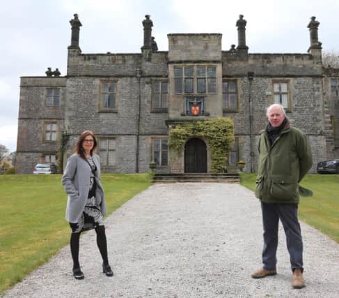 Sir Richard FitzHerbert pictured with Jo Dilley, Managing Director of Marketing Peak District & Derbyshire, at Tissington Hall