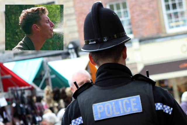David Dixon’s spit landed on the officer’s cheek as he tried to bring the foul-mouthed boozer under control