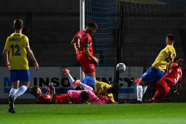 Louis Britton opened the scoring for Torquay United at Plainmoor.