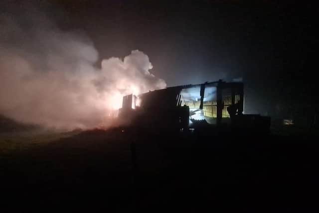 Firefighters battle a barn blaze in Carr Vale, near Bolsover, Derbyshire