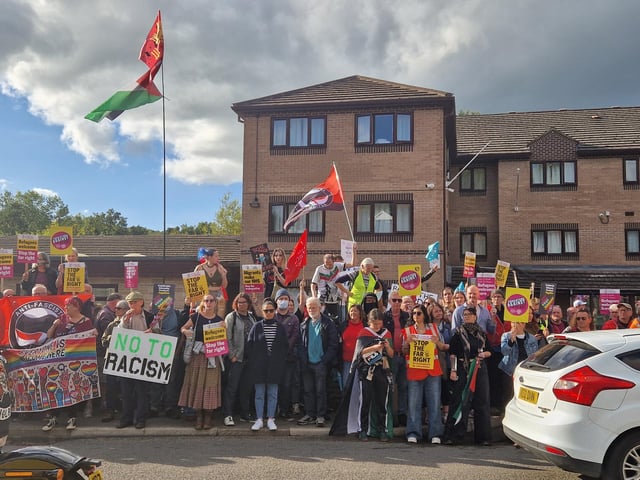 The counter protest, organised by Chesterfield Trades Union Council and the local Stand up to Racism branches, saw 360 people gather on the opposite side of the Sheffield Road