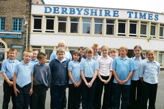 School children visit the old Derbyshire Times office.