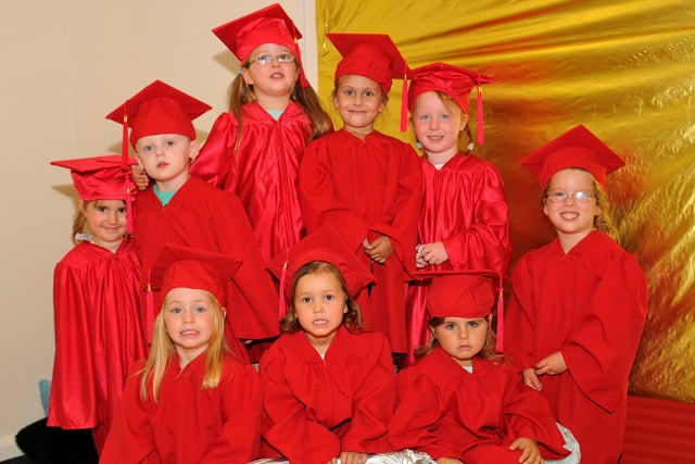 Eve McNally, Danielle Fox, Aimee Moore, Mia Grylls, Joy McNally, Alex Snowball, Hollie Bage, Samia Ball and Lexi Sweeney who graduated from Kiddikins nursery. Remember this from seven years ago?