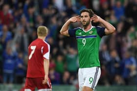 Will Grigg in action for Northern Ireland in 2016. (Photo by Charles McQuillan/Getty Images)