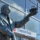 George Stephenson statue outside Chesterfield railway station.