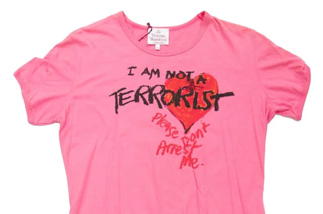 This political slogan T-shirt is one of three Vivienne Westwood creations up for auction (photo: Emma Errington/Hansons)