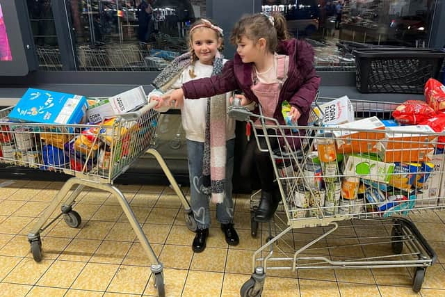 Kennedy and her sister Bailey on a shopping trip to buy supplies for the foodbank.