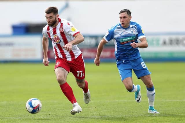 Mike Jones, pictured right in action for Barrow, joined Chesterfield this week.