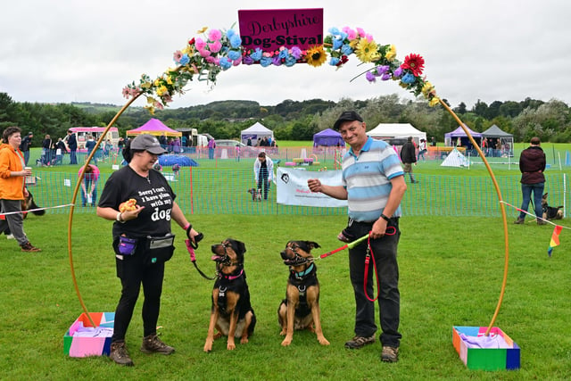 Dogs and their owners pose for a photo at the Derbyshire Dog Festival