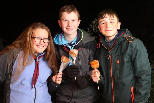 In 2017 Scouts Katie Watts, Liam Pickering and Oliver Blagg were selling toffee apples to raise funds for their trip to the World Jamboree in 2019