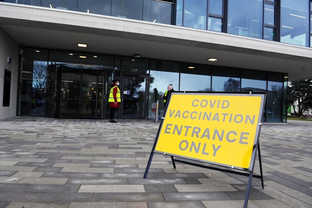 Entrance to the COVID vaccination c entre at  Forth Valley College Falkirk campus.  Picture Michael Gillen.
