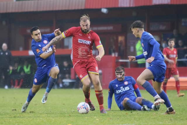 Jake Day in action against Worthing in the FA Cup first round tie.