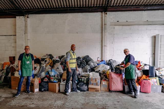 Ashgate Hospicecare’s Donation Centre received more than 3,500 donations last week, staff Neil Winters, Daniel Allen and Adrian Shaw helped sort through the items.