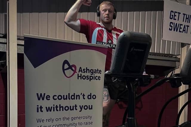 Tom Rowland conquering the Everest challenge for Ashgate Hospice.