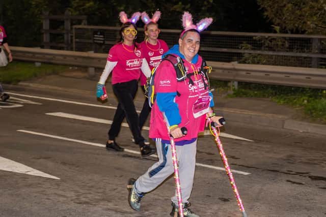 With the help of crutches, Faye Jowle completed the Sparkle Walk in the year that she was diagnosed with aggressive cancer.