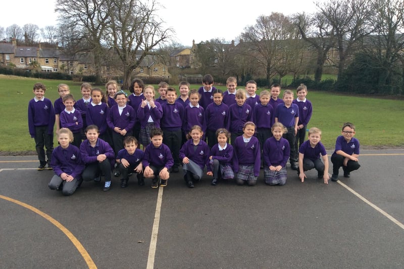 Pupils in Chestnut class at Swansfield Park Primary School in Alnwick line up for the camera on their return.