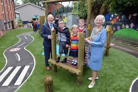 Henry Bradley Infant School's new playground area has been officially opened by the Mayor of Chesterfield Coun Glenys Falconer and consort Keith Falconer.