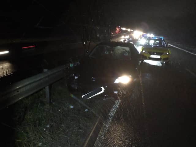 The car crashed into the barrier along the A38 near Alfreton yesterday.