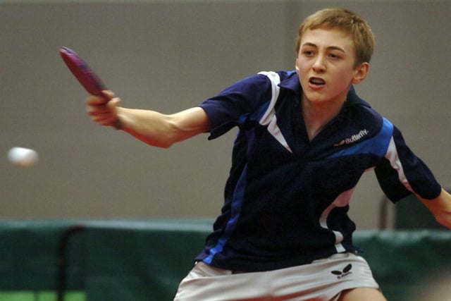 A 16-year-old Liam Pitchford competes in the final of a previous English National Table Tennis Championships at Ponds Forge.
