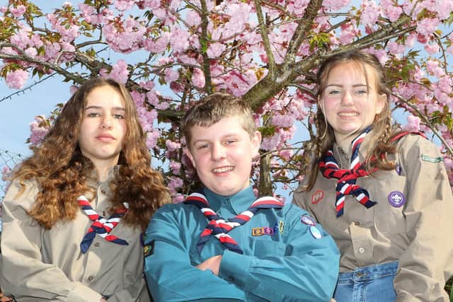 Local Scouts fund raising for their trip to the World Jamboree in Korea, Freya Hodkin and Aimee Burnell from Whitwell and Nathan Ford from the Bolsover group