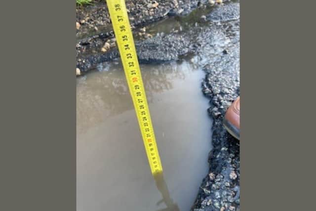 The pothole on Newbold Road in Chesterfield. Photo Anne Todd