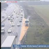 National Highways has reported that one lane is closed and the traffic is queuing due to recovery work on M1 Northbound