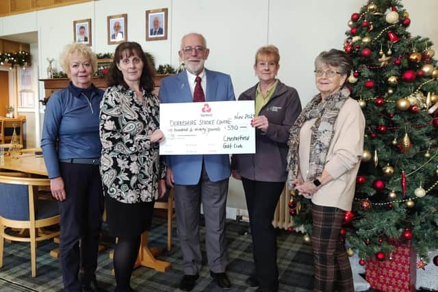 Providing vital support: (Left-right): Christine Aves, Julie Wheelhouse, Chief Executive of Derbyshire Stroke Centre, Mike Aves, Chesterfield Golf Club Captain, Debbie Newton, Centre Manager of Derbyshire Stroke Centre, and Liz Day.