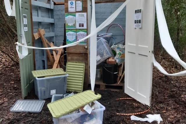 A shed was damaged in Holmesfield Park Wood.