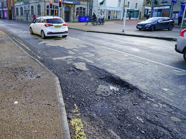 A huge pothole has shown up outside the Cavendish pub, Market Place, Bolsover.