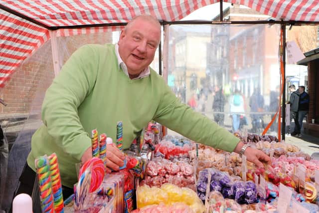 '£1 sweets man' Darren Preece on Chesterfield Market.