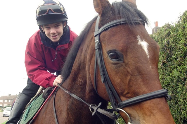 Young jockey Jonny of Kenilworth Drive, Ilkeston, and his horse Mickey in 2006.