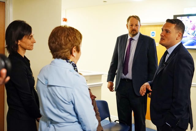 Shadow Health Secretary Wes Streeting visits Hasland medical centre to talk to GPs and patients. Seen talking to a patient