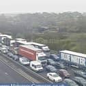 The incident has forced all traffic to be held in place. Credit: www.MotorwayCameras.co.uk