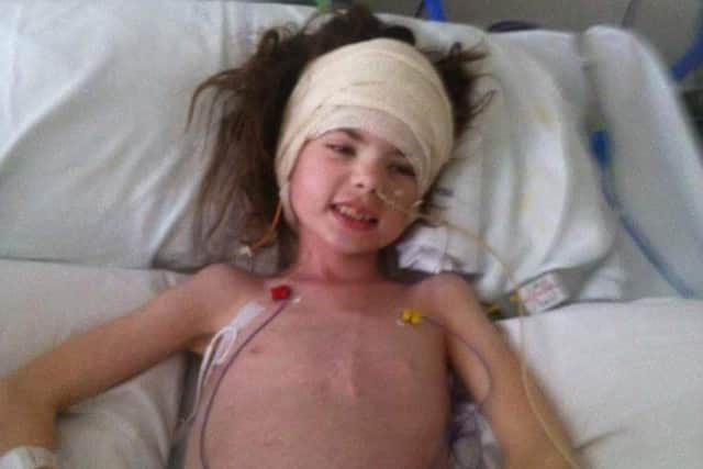 Chloe Parkes during treatment for a brain tumour at Sheffield Children's Hospital.