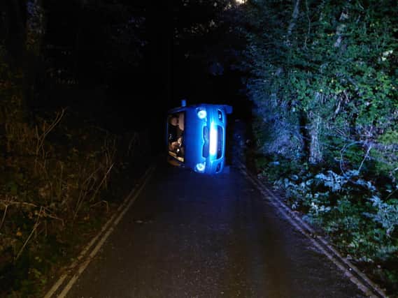 The couple were said to be 'strengthening their relationship' when the handbrake become disengaged, causing the car to roll down a hill and flip on its side (picture: Derbyshire RPU)