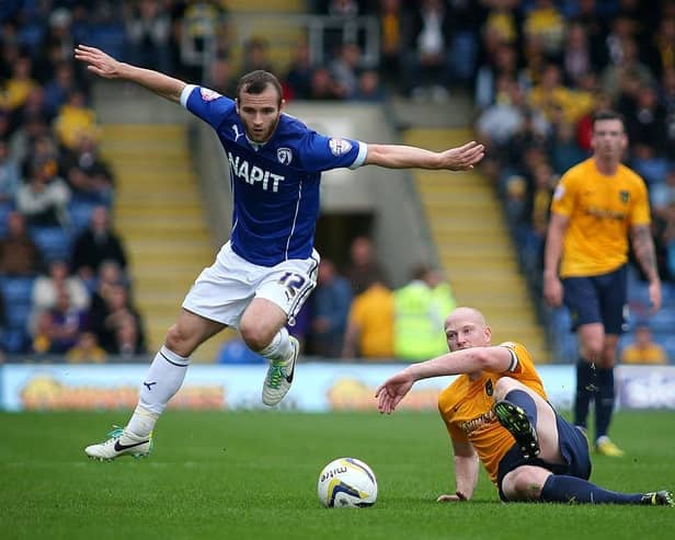 Former Spireites defender Andy Whing, pictured in action for Oxford United against Chesterfield, is now a National League manager. Picture: Getty.