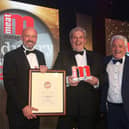 Richard Taylor, managing director of Owen Taylor & Sons (centre), with Ryan Baker from Middleton Food Products and Kevin Keegan OBE.  Photo by Meat Management