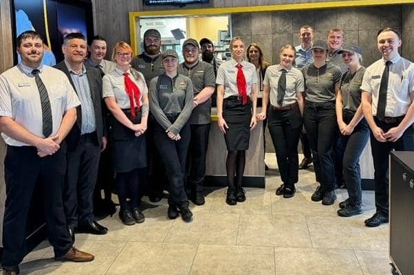The team at the newly-re-opened McDonald's at the Alma Leisure Park, off Derby Road, In Chesterfield.