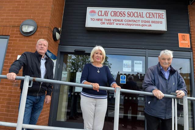 Gerry Morley, Anne Millington and Mick Holmes are concerned for the future of Clay Cross' area housing office, which is based at the town's social centre. Picture by Brian Eyre.