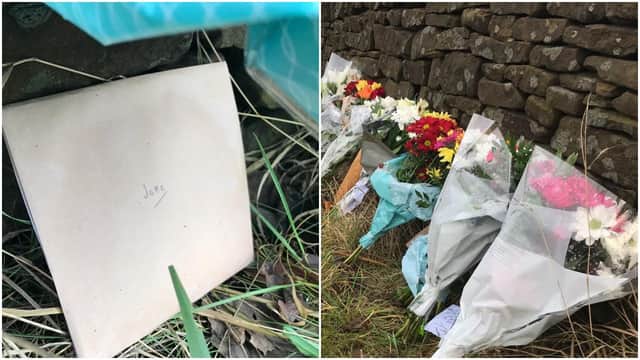 Flowers and a card addressed to 'Jake' laid at the scene of the fatal crash on Hathersage Road in Dore.