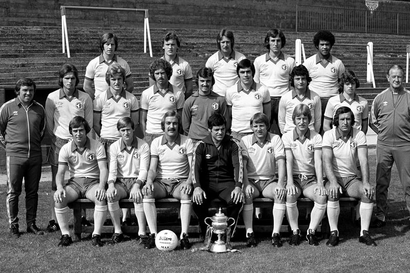 Mansfield Town  1977-78 Back from left:  I. McDonald, I. Phillips, K. Bird, C. Foster and J. Miller. Middle row: G. Clarke, I. McKenzie, M. Saxby, R. Arnold, E. Moss, D. Syrett, R. Cooke and J. Basford. Front row: B. Foster, P. Matthews, G. Hodgson, P. Morris manager, S. Pate, J. McEwan and K. Randall.