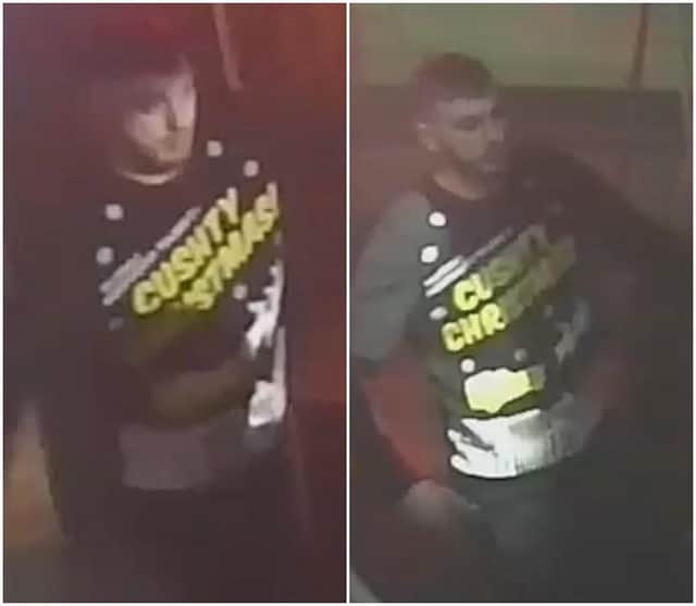 Police officers have released these CCTV images of a man they want to speak to in connection with a number of alleged assaults at two Chesterfield bars. Image: Derbyshire police.