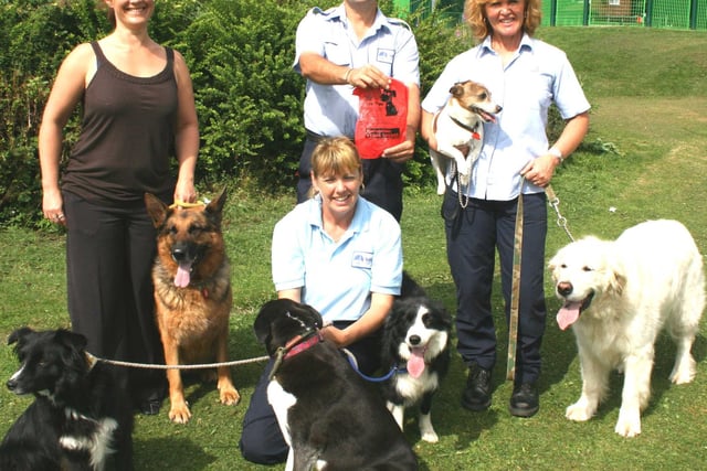 A campaign across Chesterfield Borough Council's parks in 2008 was  aimed at increasing responsible dog ownership. Council staff Sherri Stock, Mark Rawson, Michelle Hill and Mitch Curran with dogs Sophie Tucker, Midge, Little Gem, Millie, Georgia and Oscar.