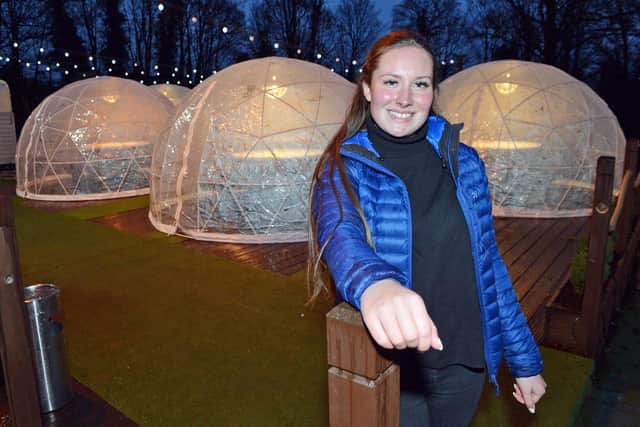 Alex Lynch, manager at Brampton Manor, with the winter igloo village.