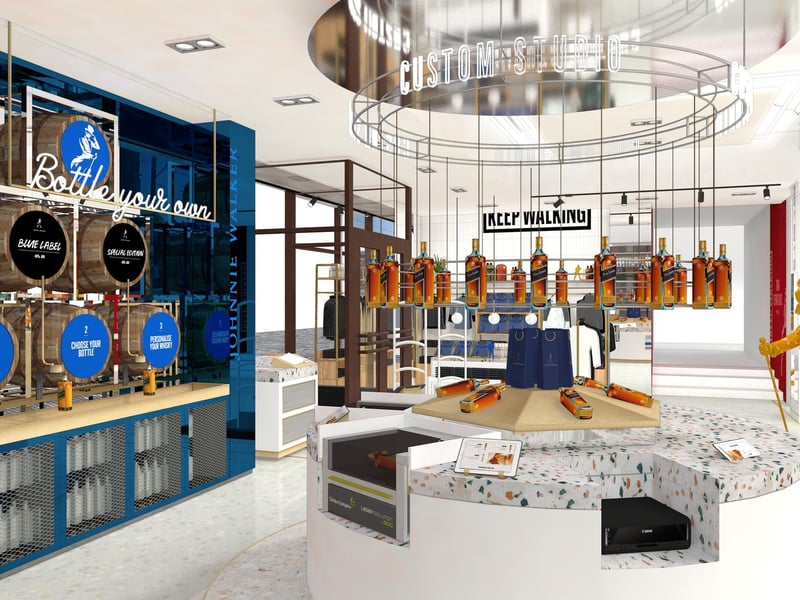 The team said of the shop: "Offering limited edition bottlings, exclusive liquids, merchandise and a personalisation custom studio, the space goes beyond traditional retail, using visual theatre and storytelling to take shoppers on an immersive journey into the world of Johnnie Walker and whisky."