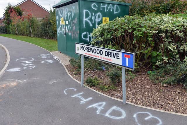 Tributes at Morewood Drive, Alfreton, following the death of Chad Allford.