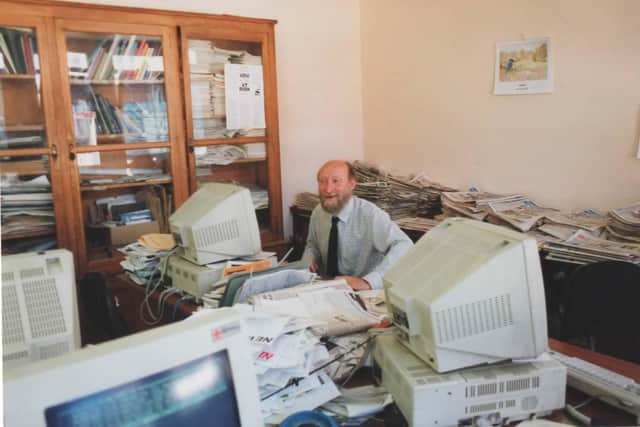 Glyn Williams at work in the Derbyshire Times office when it was based at Station Road, Chesterfield.