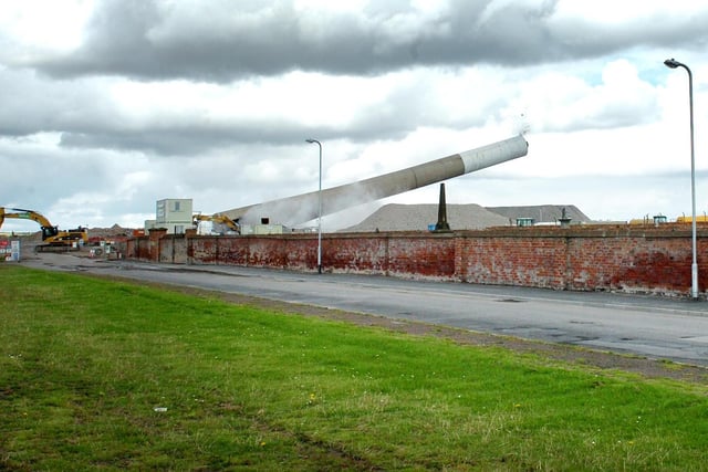 A reminder of the demolition of the Steetley Chimney in 2012. For years, it was a landmark on the Hartlepool skyline.
