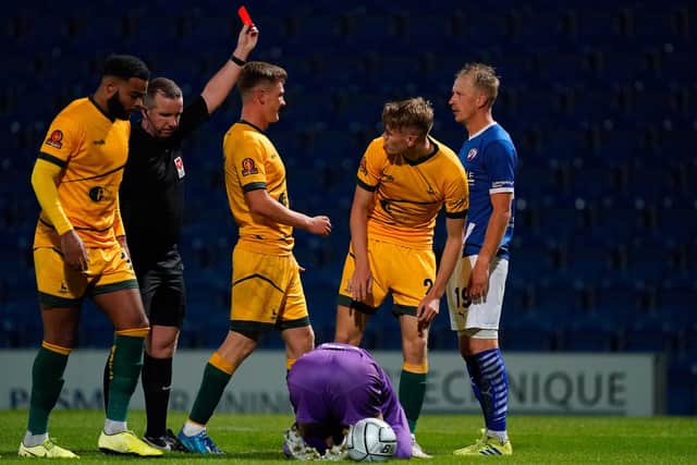 Scott Boden will miss the next three matches after being sent off against Hartlepool United on Tuesday night.