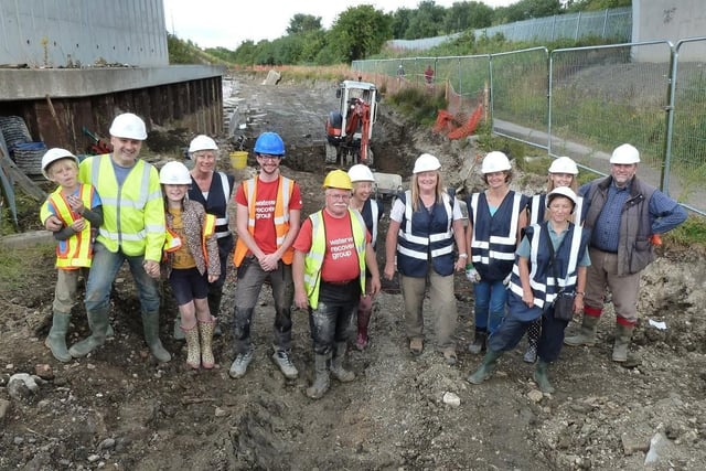 Volunteers digging out the channel to restore the Chesterfield Canal in Staveley in 2015.